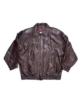 Vintage Nordstrom Brown Genuine Leather Bomber Jacket Mens L Oversized 90s